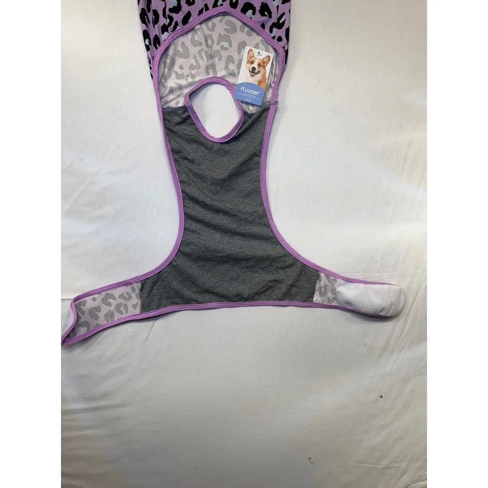 Kuoser Dog Recovery Suit Purple Leopard Print Surgery Snuggly Cone Alt Large NWT